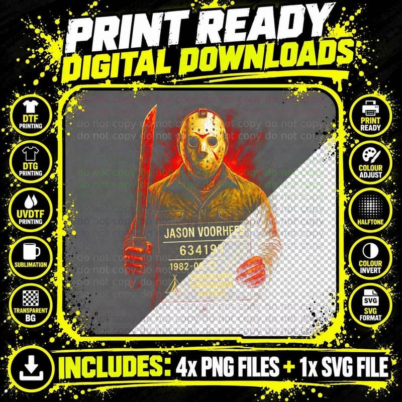 Jason Voorhees Hockey Mask T-Shirt, Slasher Horror Mask Png SVG Digital Bundle