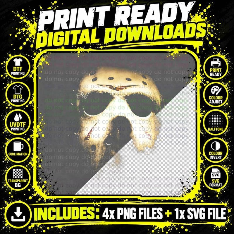 Jason Voorhees Mask T-Shirt, Horror Movie Icon Png SVG Digital Bundle