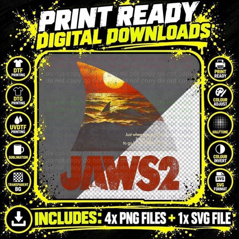 Jaws 2 T-Shirt, Retro Horror Movie, 80s Thriller Print Png SVG Digital Bundle