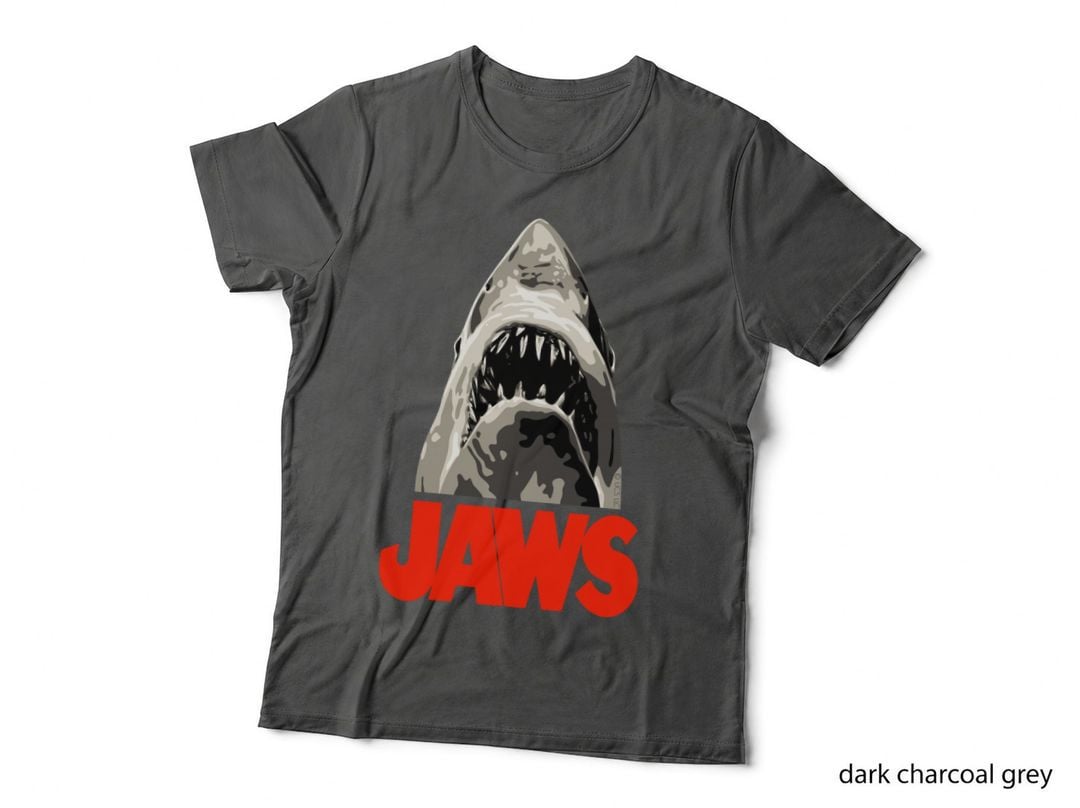 Jaws Movie Poster T-Shirt, Horror Thriller Theme, Shark Attack Fan Art