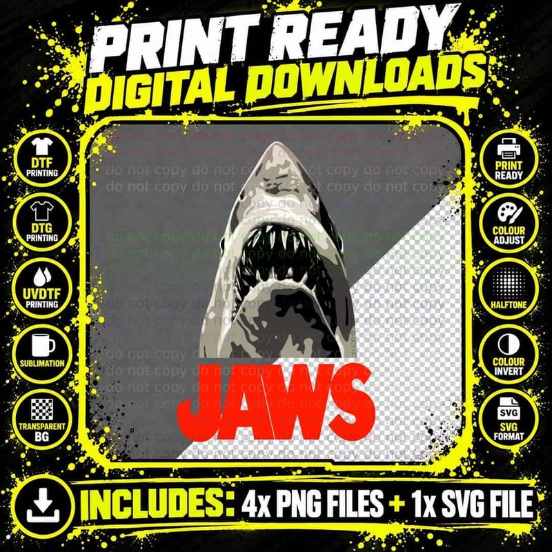 Jaws Movie Poster T-Shirt, Horror Thriller Theme Png SVG Digital Bundle