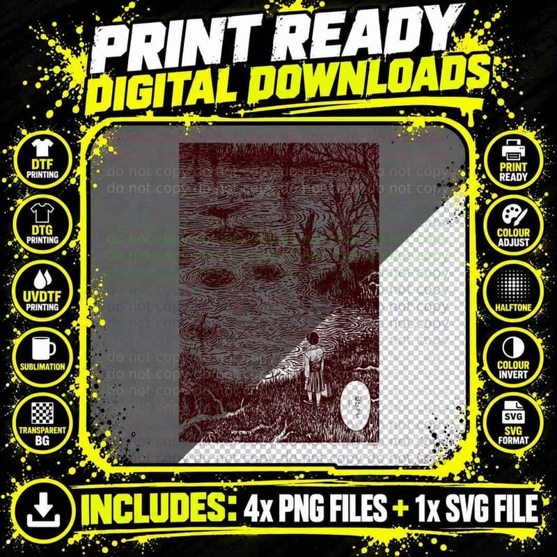 Junji Ito Girl by Spiralling Pond, Dark Manga Horror Art Png SVG Digital Bundle