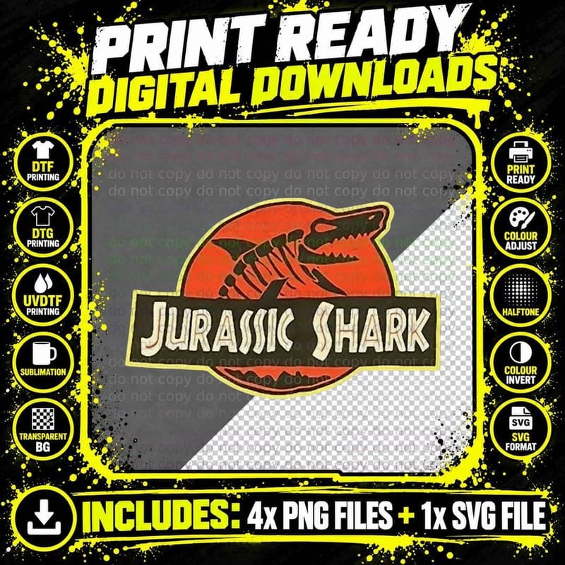 Jurassic Shark T-Shirt, Retro Sci-Fi Horror Png SVG Digital Bundle