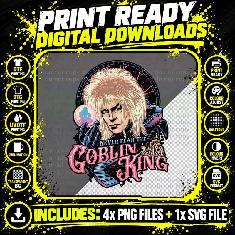 Labyrinth Goblin King T-Shirt, Retro 80s Horror Tee Png SVG Digital Bundle