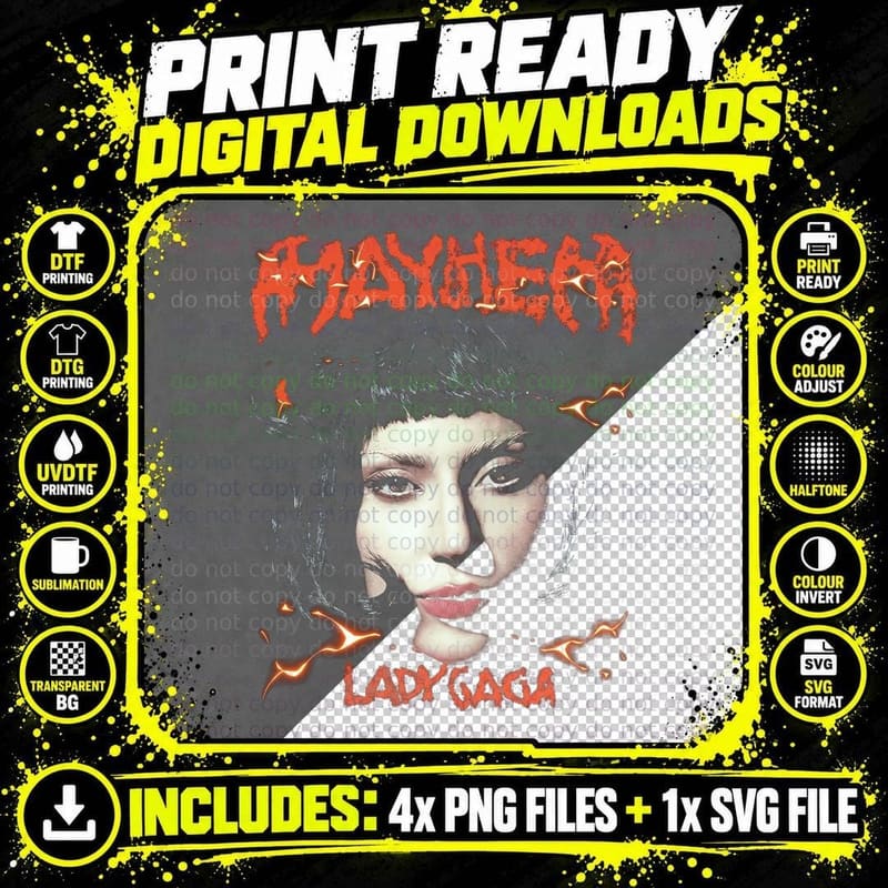 Lady Gaga Mayhem Album Art, Metal Horror Portrait Fan Png SVG Digital Bundle
