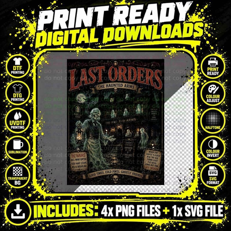 Last Orders Haunted Pub Ghost Vintage British Halloween Png SVG Digital Bundle