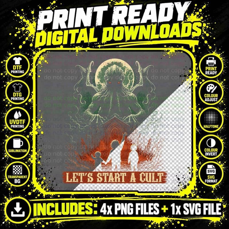Let's Start a Cult Moon T-Shirt Funny Cosmic Horror Png SVG Digital Bundle