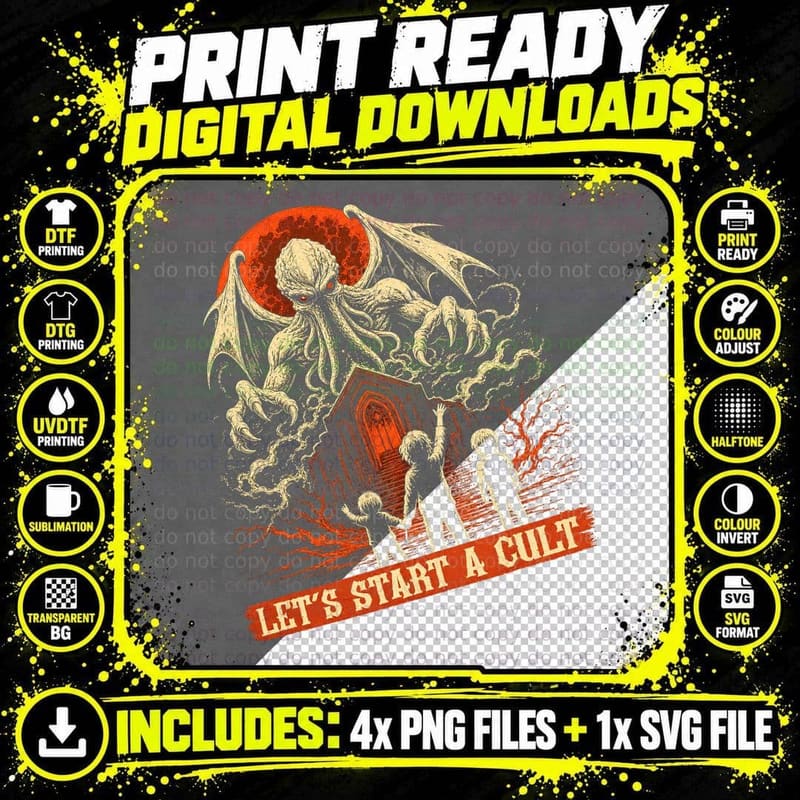 Let's Start a Cult T-Shirt Funny Cosmic Horror Lovecraft Png SVG Digital Bundle