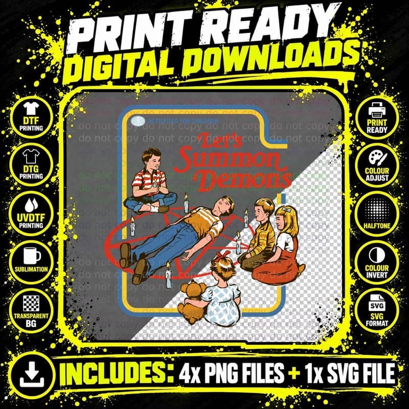 Let's Summon Demons Retro T-Shirt, Activities for Png SVG Digital Bundle