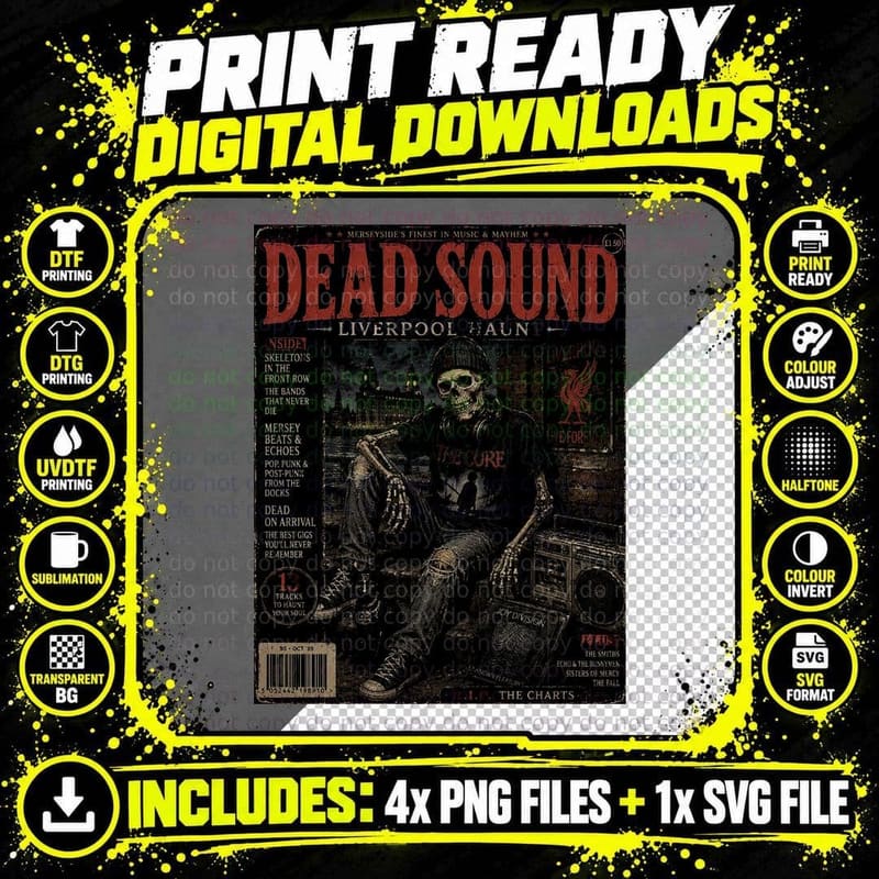 Liverpool Haunt Skeleton Music Fan Retro Magazine Cover Png SVG Digital Bundle