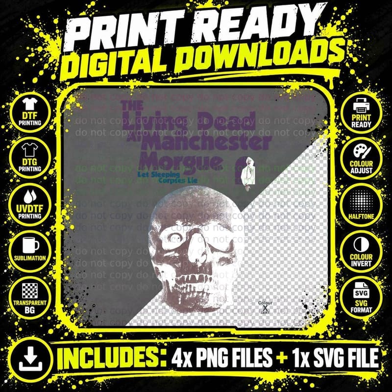 Living Dead at Manchester Morgue T-Shirt, Gothic Horror Png SVG Digital Bundle
