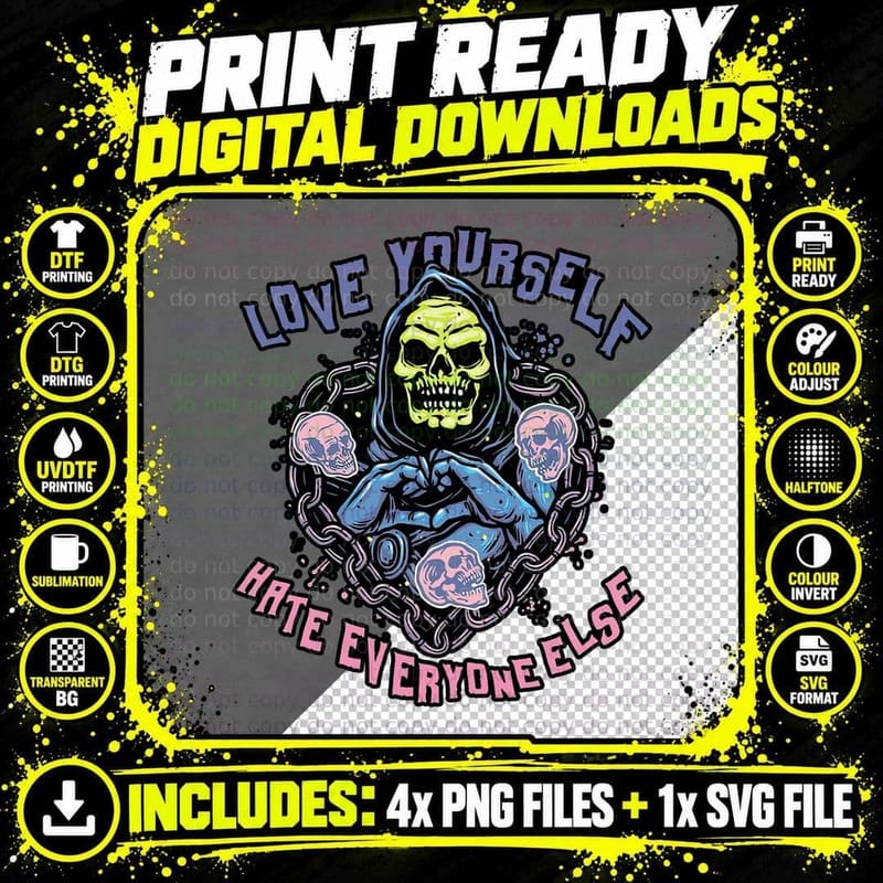Love Yourself, Retro 80s Horror Tee, Gift for Horror Fans Png SVG Digital Bundle