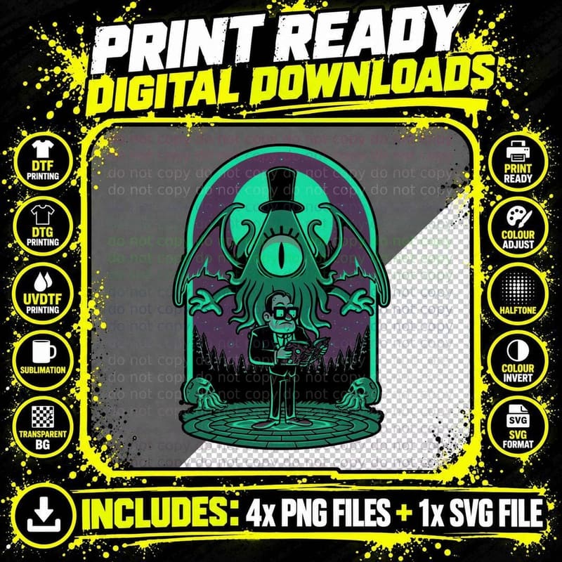 Lovecraftian Cthulhu T-Shirt, Occult Horror Tee Png SVG Digital Bundle