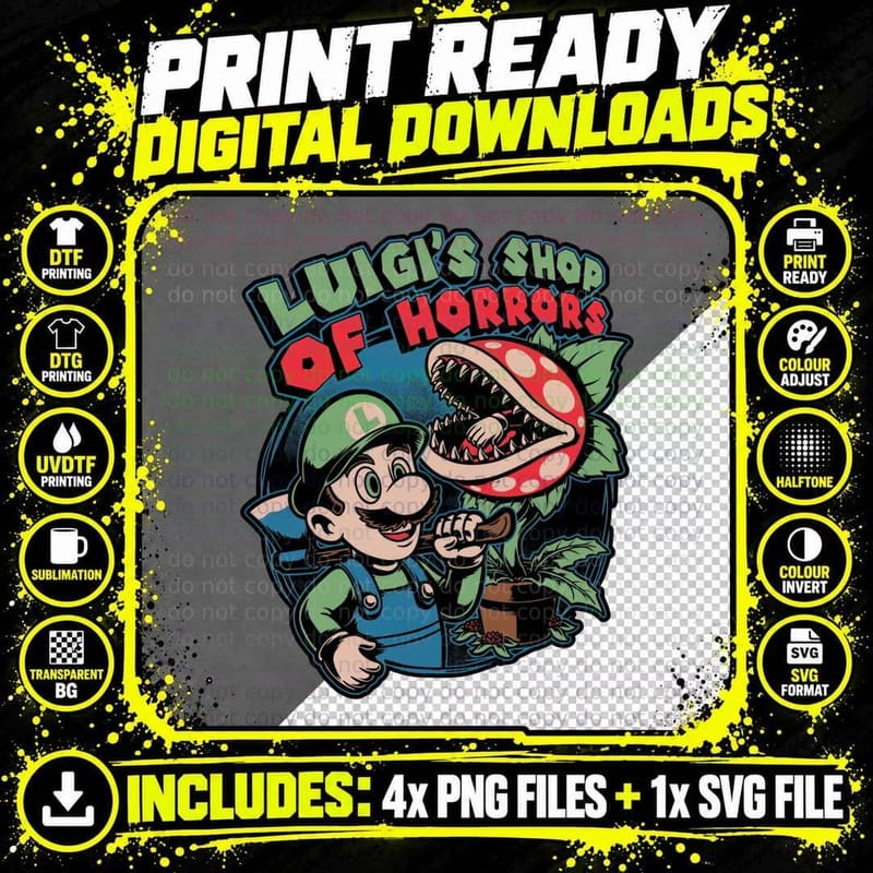 Luigi's Shop of Horrors T-Shirt, Vintage Horror Tee Png SVG Digital Bundle