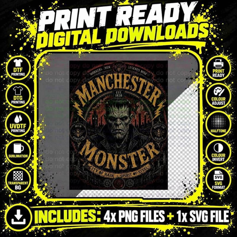 Manchester Monster Retro City Industrial Horror Vintage Png SVG Digital Bundle