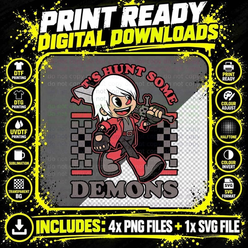 Mascot Devil Hunter T-Shirt, Retro Horror Tee Png SVG Digital Bundle