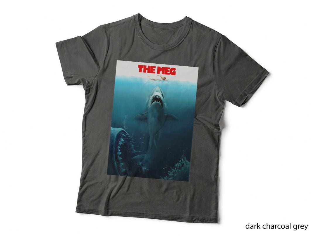 Meg Megalodon T-Shirt, Shark Movie Poster Parody, Ocean Horror Film