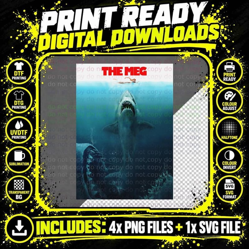 Meg Megalodon T-Shirt, Shark Movie Poster Parody Png SVG Digital Bundle