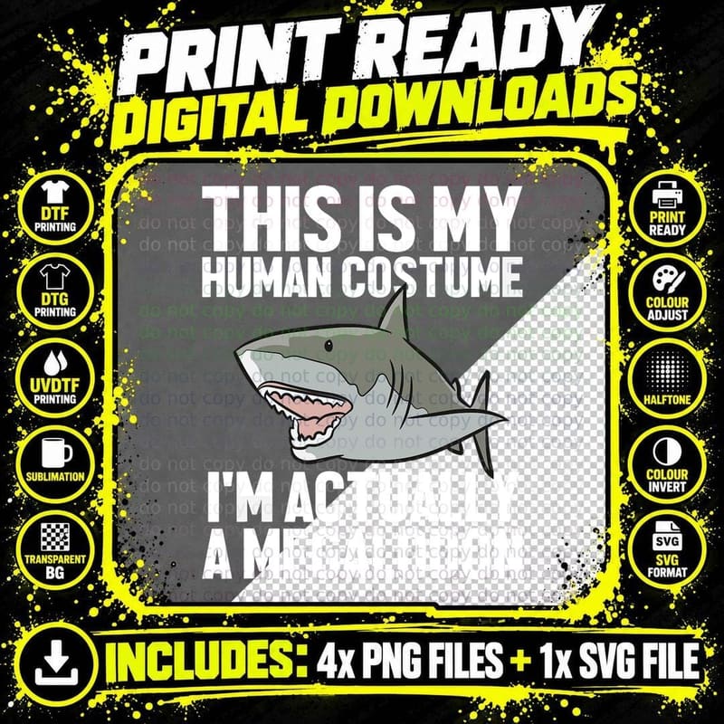 Megalodon Shark Costume T-Shirt, Halloween Costume Png SVG Digital Bundle
