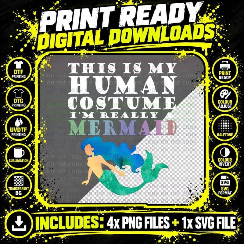Mermaid T-Shirt, Fantasy Costume, Halloween Costume Png SVG Digital Bundle