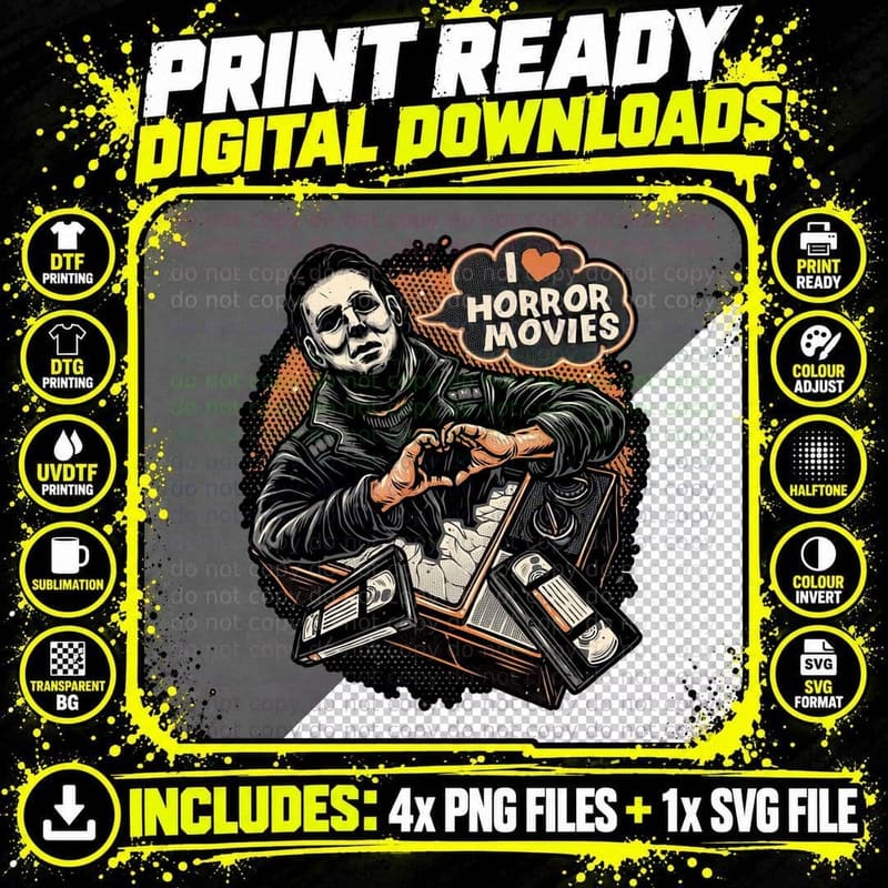 Michael Myers Horror Mask T-Shirt, Retro 80s Horror Tee Png SVG Digital Bundle