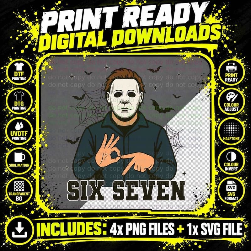 Michael Myers Six Seven Tee, 6 7 Meme Hand Sign Png SVG Digital Bundle