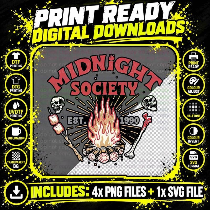 Midnight Society T-Shirt, Gothic Horror Tee Png SVG Digital Bundle