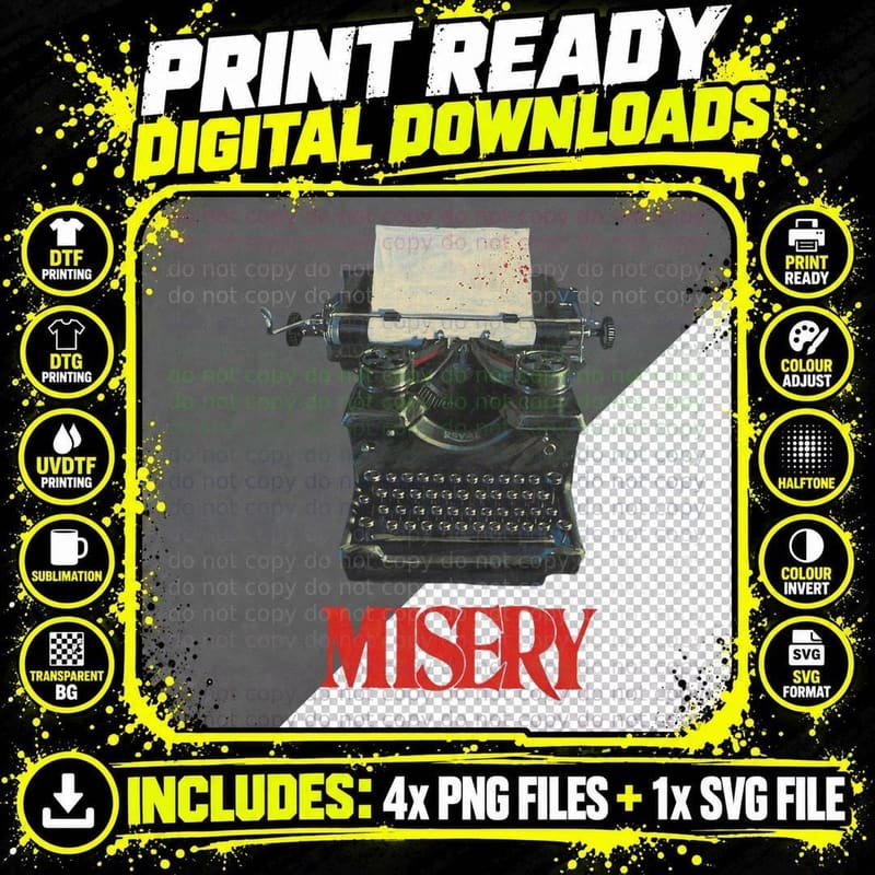 Misery Retro Horror Movie Typewriter T-Shirt Png SVG Digital Bundle