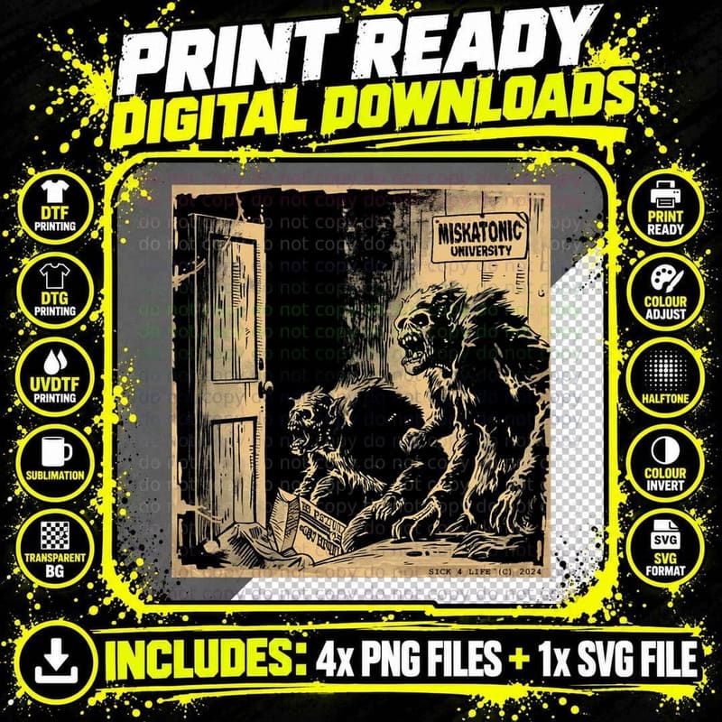 Miskatonic University Mutant Creatures, Horror Comic Art Png SVG Digital Bundle