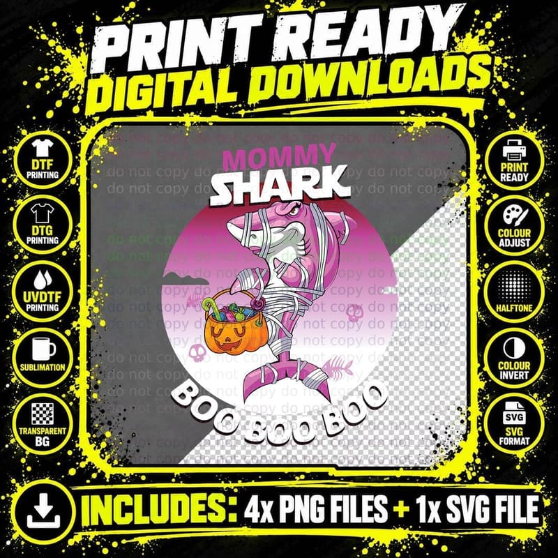 Mommy Shark Boo Halloween T-Shirt, Funny Family Shark Png SVG Digital Bundle