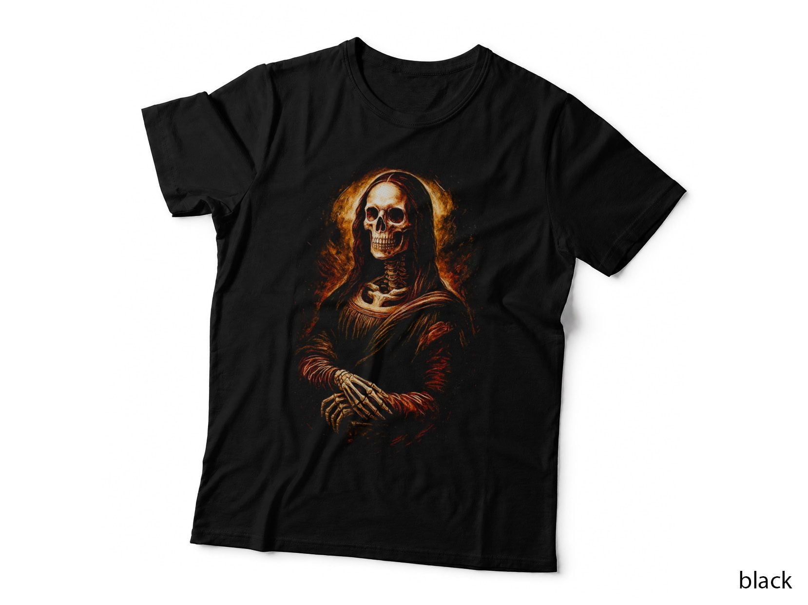 Mona Lisa Skeleton T-Shirt, Gothic Art Print, Halloween Costume