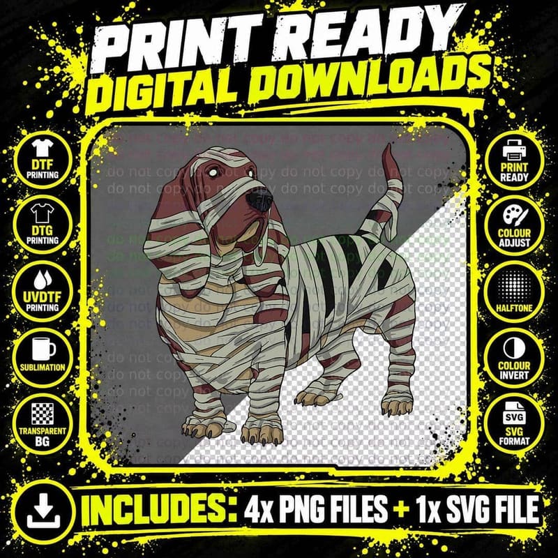 Mummy Basset Hound Dog Halloween Basset Hound Lover Png SVG Digital Bundle