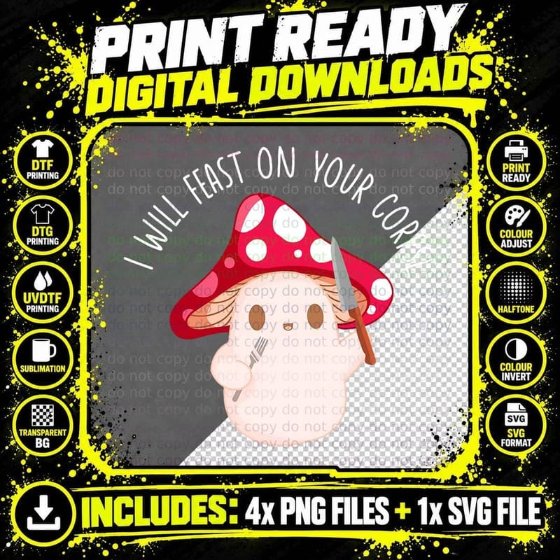 Mushroom Ghost T-Shirt, Halloween Horror Print Png SVG Digital Bundle