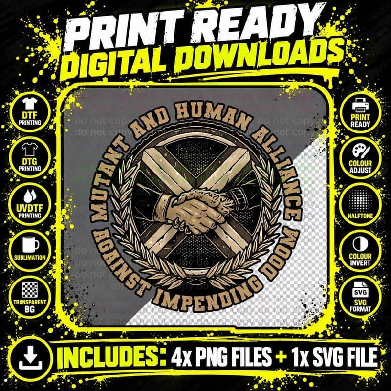 Mutant and Human Alliance T-Shirt, Retro Sci-Fi Horror Png SVG Digital Bundle