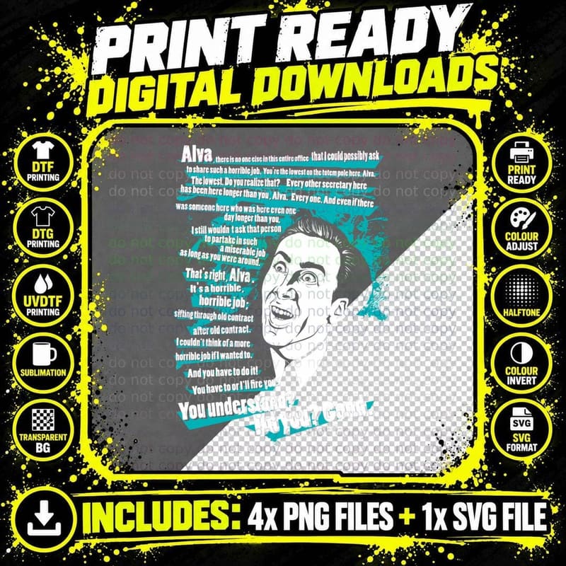 Nicolas Cage Vampire's Kiss Quote T-Shirt Png SVG Digital Bundle
