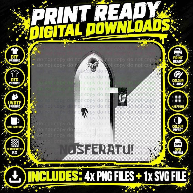 Nosferatu Doorway Tee, Classic Silent Film Vampire Black Png SVG Digital Bundle
