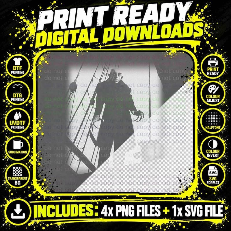 Nosferatu Ship Deck Tee, Vintage Vampire Silent Film Png SVG Digital Bundle