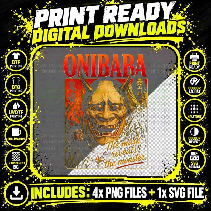 Onibaba Horror Vintage Japanese Folklore Retro Halftone Png SVG Digital Bundle