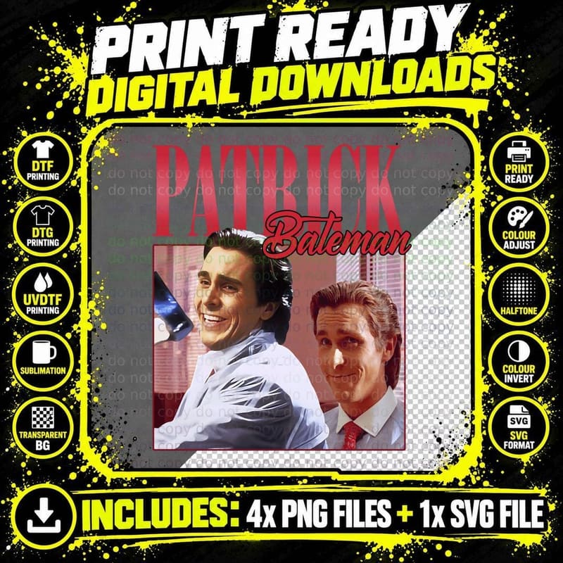 Patrick Bateman Tee, American Psycho 90S Vintage Png SVG Digital Bundle