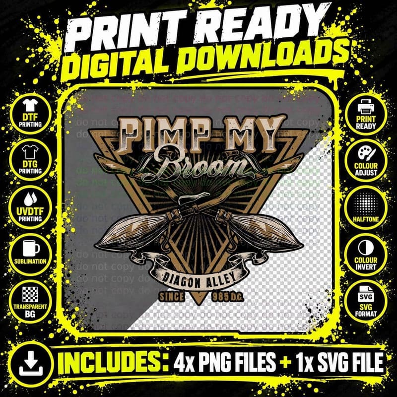 Pimp My Broom T-Shirt, Vintage Halloween Tee Png SVG Digital Bundle
