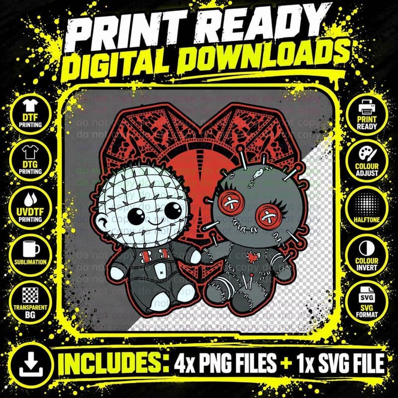 Pin Voodoo Love T-Shirt, Retro Horror Movie Tee Png SVG Digital Bundle