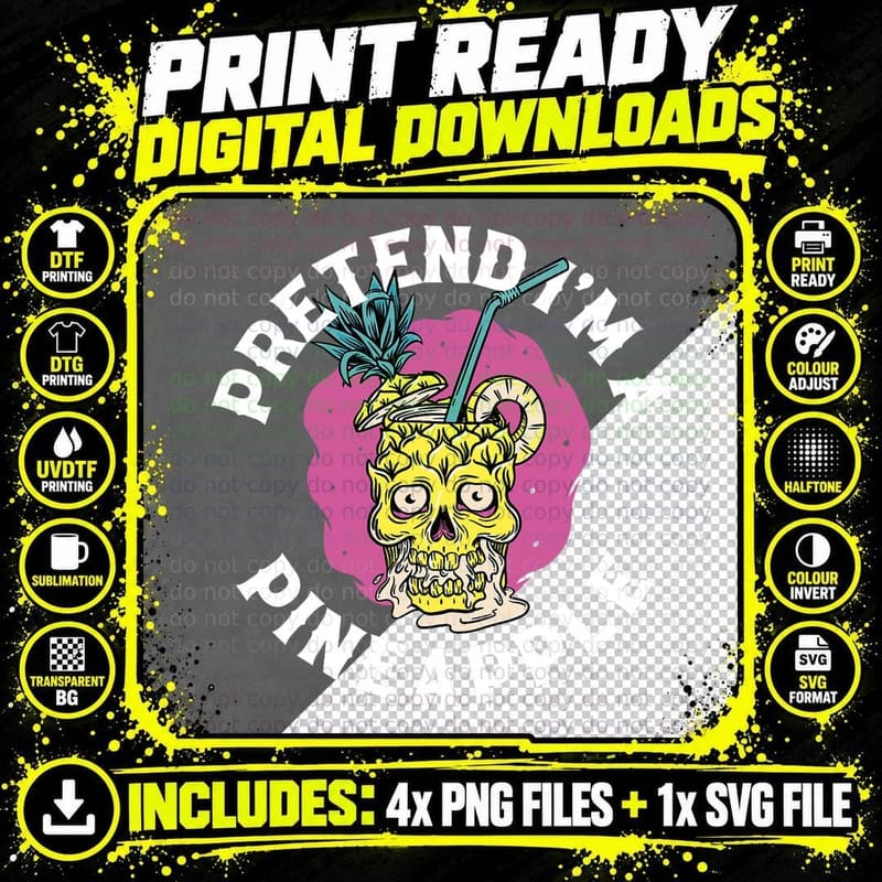 Pineapple Skull T-Shirt, Tropical Halloween Costume Png SVG Digital Bundle