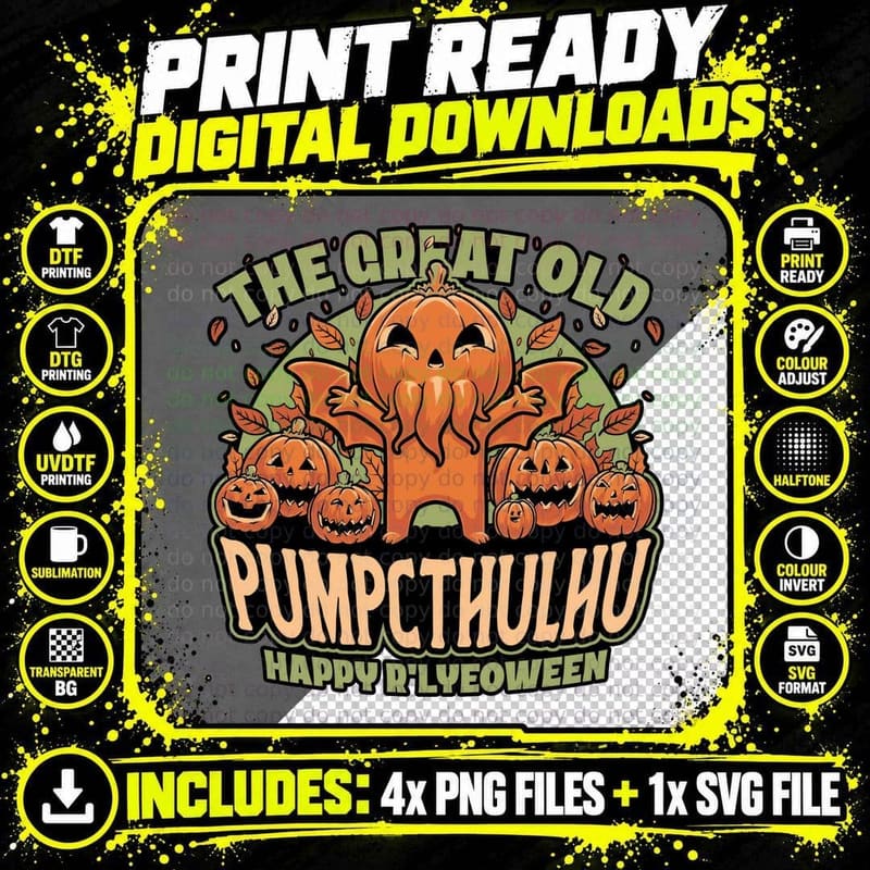 Pumpkin Cthulhu T-Shirt, Halloween Tee Png SVG Digital Bundle
