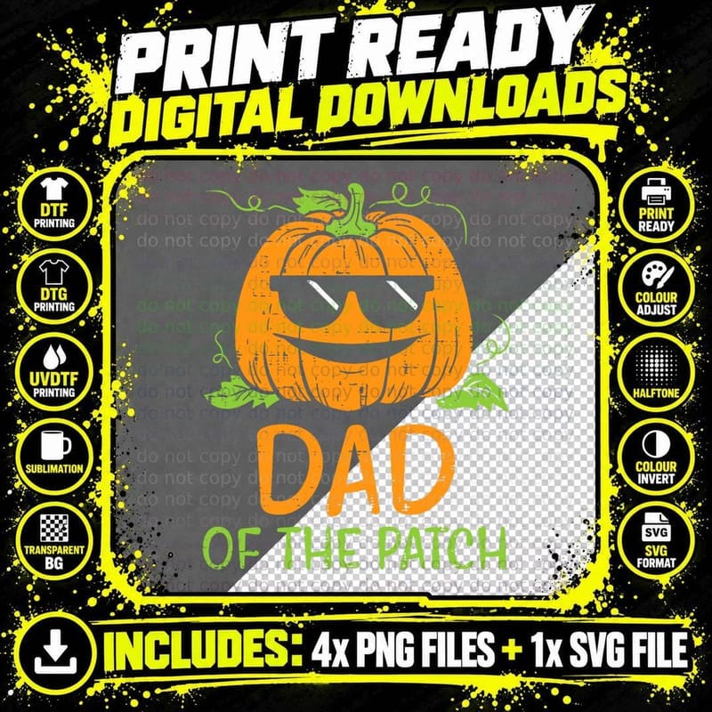 Pumpkin Dad of the Patch Halloween T-Shirt Png SVG Digital Bundle