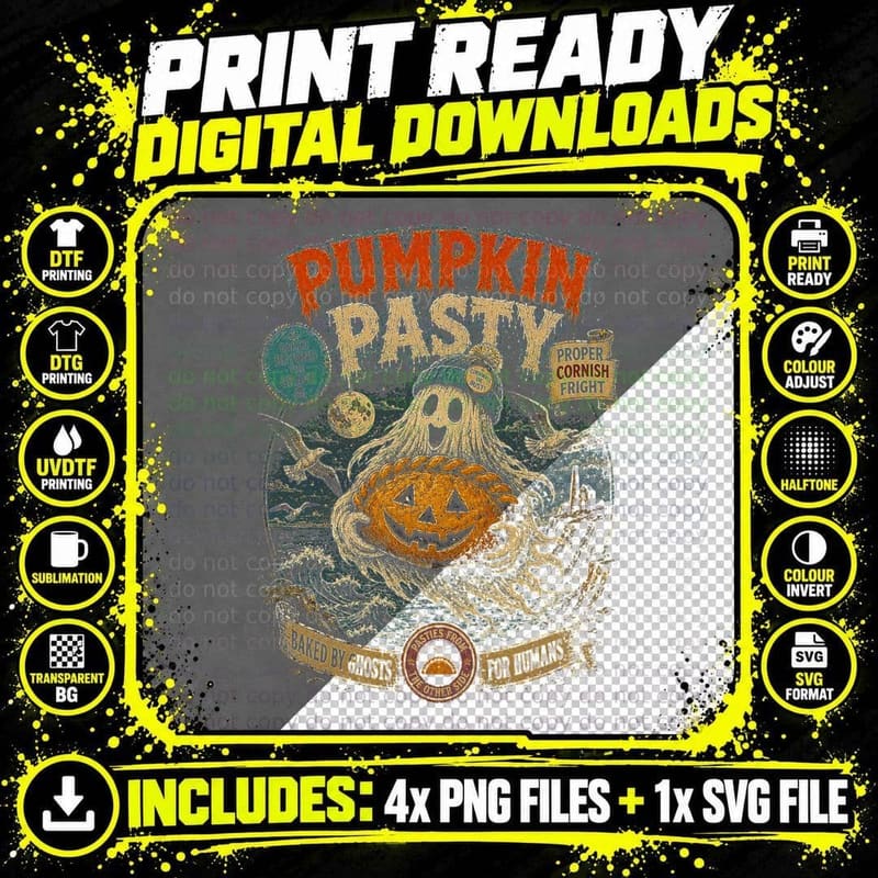 Pumpkin Pasty Cornish Ghost Seaside Retro Halloween Png SVG Digital Bundle