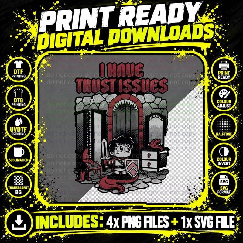 RPG Mimic Trust Issues Warrior T-Shirt Png SVG Digital Bundle