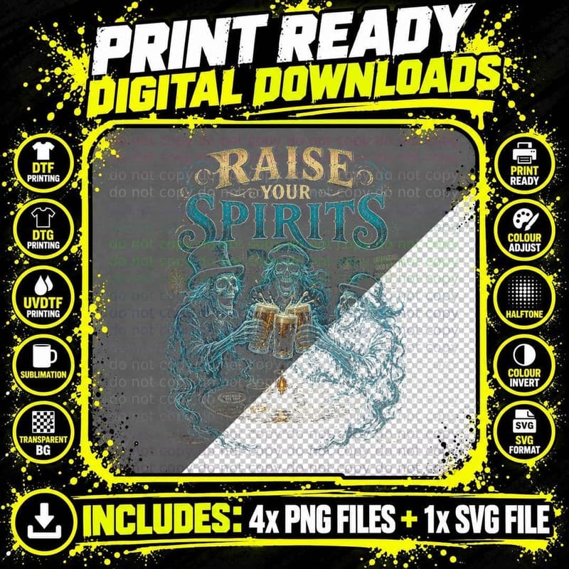 Raise Your Spirits Ghost Pub Vintage Horror Drinking Png SVG Digital Bundle