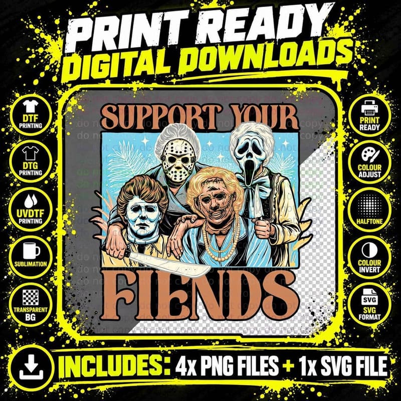 Retro 80s Horror Fiends T-Shirt, Halloween Horror Tee Png SVG Digital Bundle