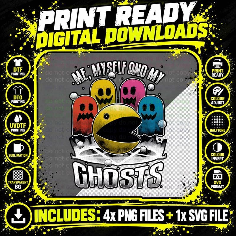 Retro 80s Horror Ghosts T-Shirt, Halloween Tee Png SVG Digital Bundle