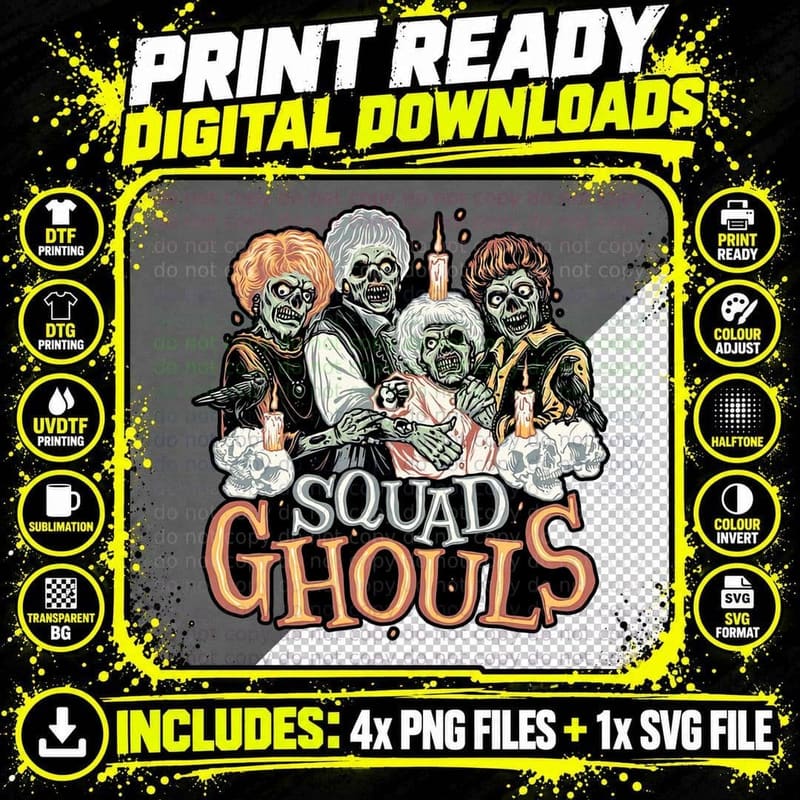 Retro 80s Horror Squad Ghouls T-Shirt Png SVG Digital Bundle